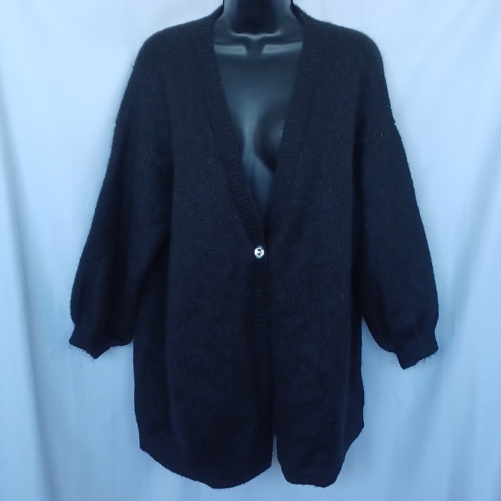 Lane Bryant Black Wool Blend One Bottom Cardigan Plus Size 14/16, 24" PTP, 26" L